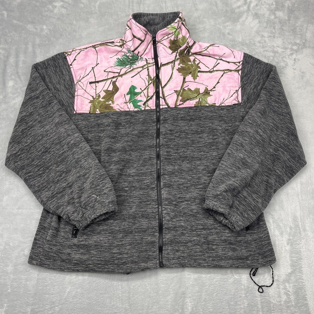 TrailCrest Fleece Jacket Womens 2XL Gray Realtree Long Sleeve Mock Neck Full Zip
